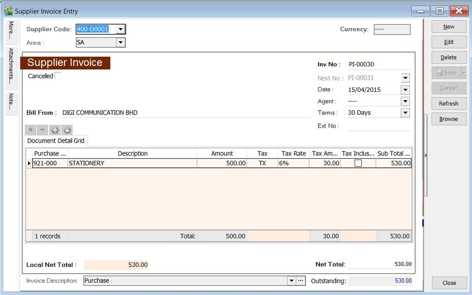 Supplier Invoice - eStream Software